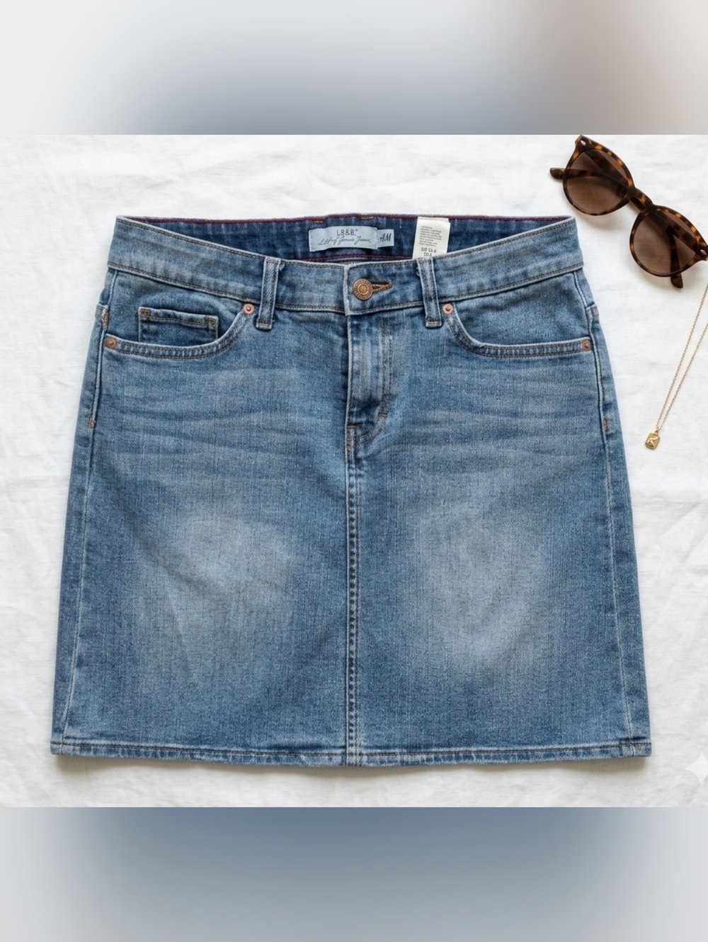 H&M L.O.G.G. Denim Mini Skirt Light Wash Blue Size 8